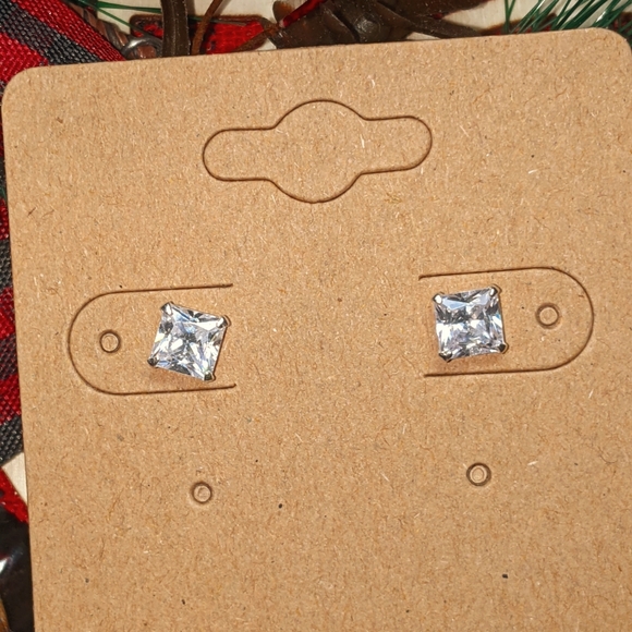 5mm Square Cubic Zirconia Earrings - Picture 2 of 5